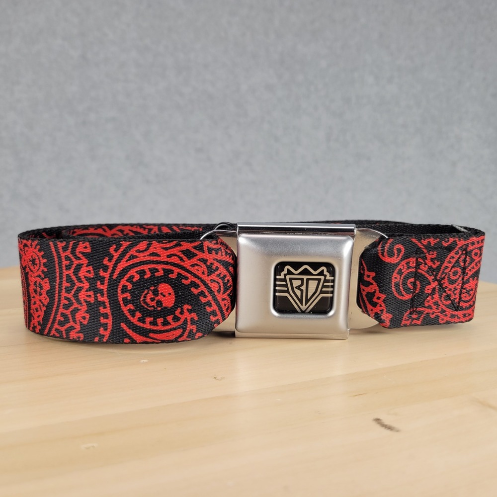 Buckle-Down Seatbelt Belt Mens Regular 24-38 Red Black Paisley Skull SBB-MS-BDC